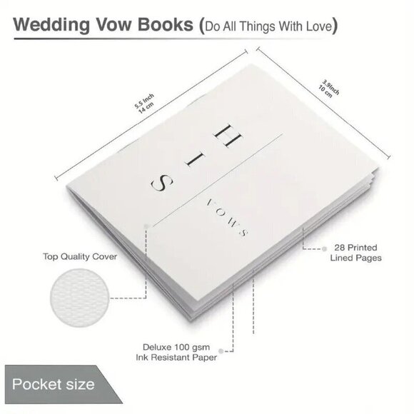 Wedding Vow Books His & Hers Bride & Wedding Notebook Gift 2pcs 5,5" X 3.9" - Picture 2 of 5